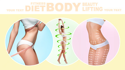 Image showing The cellulite removal plan. White markings on young woman body