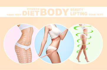 Image showing The cellulite removal plan. White markings on young woman body