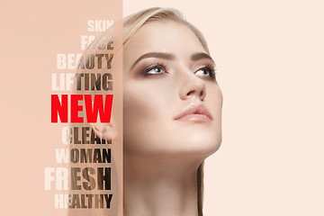 Image showing Portrait of young, healthy and beautiful woman. Plastic surgery, medicine, spa, cosmetics and visage concept