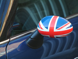 Image showing british car wing mirror with flag