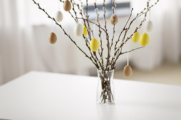 Image showing pussy willow branches decorated by easter eggs