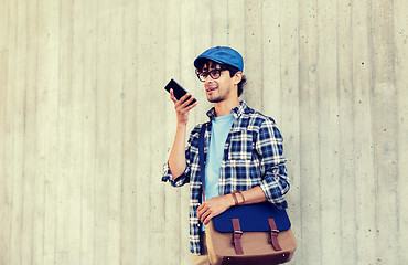 Image showing man using voice command or calling on smartphone