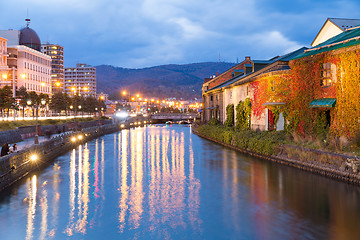 Image showing Otaru canal in Hokkaido city at sunset