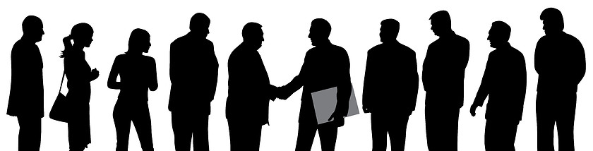 Image showing Business group at a meeting shaking hands and one businessman holding folder with contract