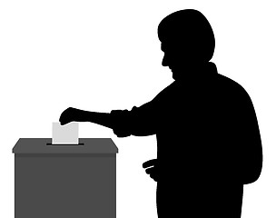 Image showing Man voter putting ballot voting paper in blank ballot box