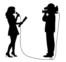 Image showing Journalist news reporter anchor woman and cameraman making reportage