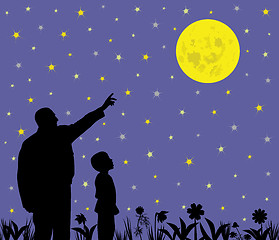 Image showing Father is showing full moon to his amazed kid with wow face