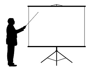 Image showing Man with pointer showing presentation on projection screen