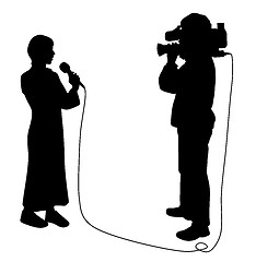Image showing Journalist reporter woman and cameraman making news reportage