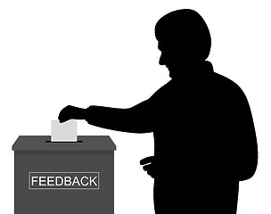 Image showing Customer or businessman employee putting paper or envelope in feedback box