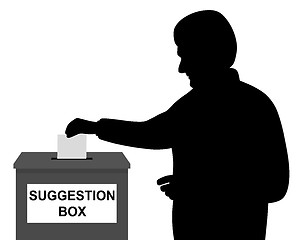 Image showing Businessman employee or customer putting paper or envelope in suggestion box