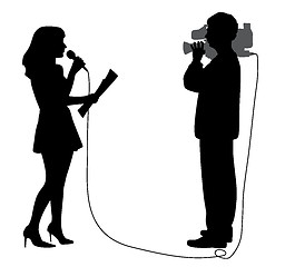 Image showing Journalist news reporter anchor woman and cameraman making reportage