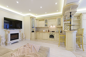 Image showing Luxury modern beige kitchen interior