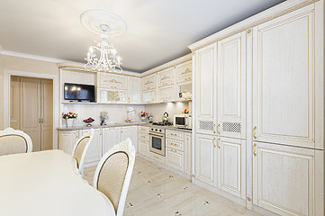 Image showing Luxury modern beige and cream colored kitchen interior