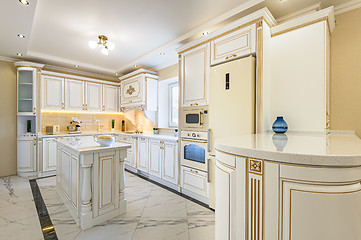 Image showing neoclassic style luxury kitchen interior with island