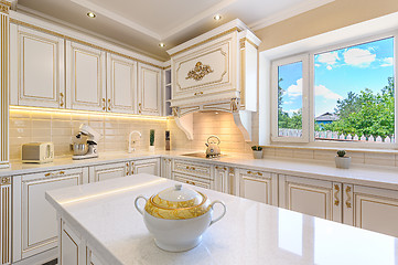 Image showing neoclassic style luxury kitchen interior with island