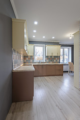 Image showing Luxury modern provence styled grey, pink and cream kitchen interior