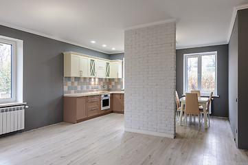 Image showing Luxury modern provence styled grey, pink and cream kitchen interior