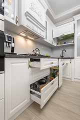 Image showing White luxury modern kitchen with island