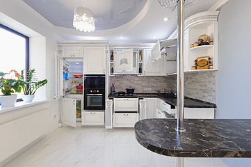 Image showing Luxury modern white colored kitchen interior