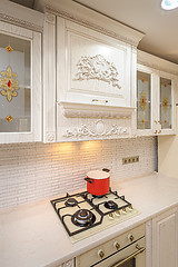 Image showing Luxury modern white and beige kitchen interior
