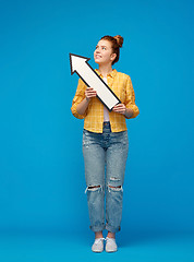 Image showing teenage girl with arrow shows north west direction