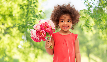 Image showing happy little african american girl with flowers