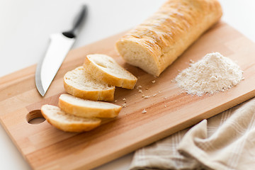 Image showing close up of white ciabatta bread on cutting board