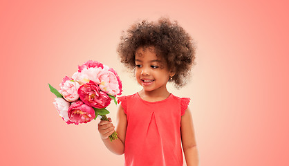 Image showing happy little african american girl with flowers