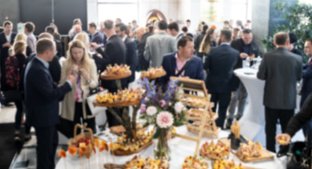 Image showing Abstract blured photo of business people socializing during banquet lunch break break at business meetin, conference or event