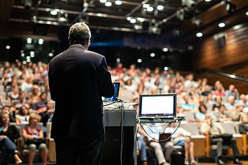 Image showing Public speaker giving talk at Business Event.