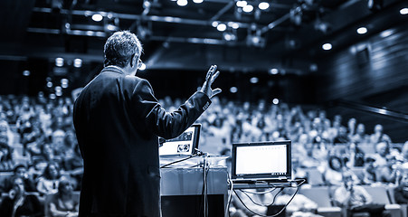 Image showing Public speaker giving talk at Business Event.