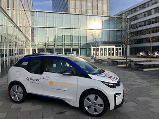 Image showing The energy company EnBW (Energie Baden Wuerttemberg) is showcasing its fleet of electric cars on their premises in Stuttgart.