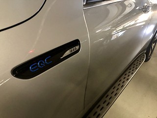 Image showing A silver Mercedes-Benz EQC 1886 special edition car is parked in a parking garage in Stuttgart