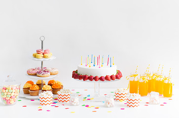 Image showing food and drinks on table at birthday party