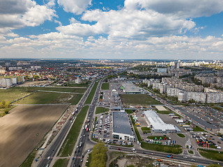 Image showing Aerial drone view of city residential area.