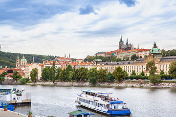 Image showing Passenger boat on the cityscape Prague background.