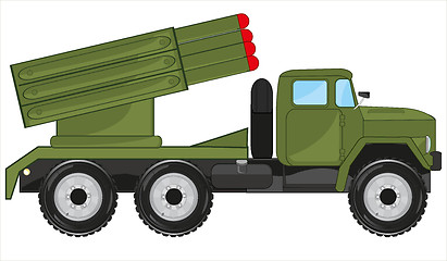 Image showing Vector illustration of the cartoon of the military car with installation hail