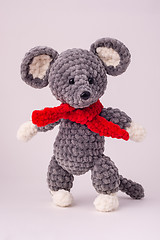 Image showing Funny knitted teddy mouse, white background