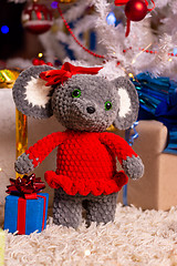 Image showing Plush toy mouse girl on New Year\'s background