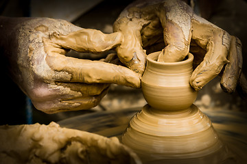 Image showing Hands working on potter\'s wheel