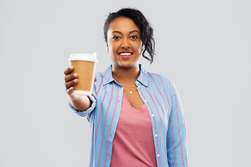 Image showing happy african american woman drinking coffee