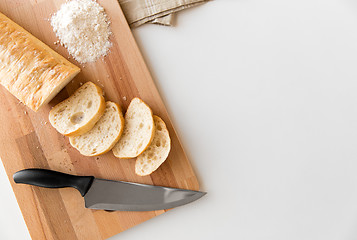 Image showing close up of white ciabatta bread on cutting board