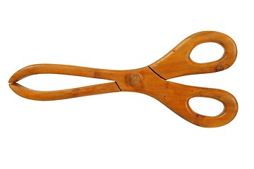 Image showing Wooden serving tongs