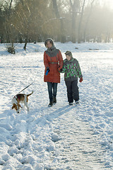 Image showing Boy His Mother And Dog