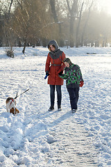 Image showing Boy His Mother And Dog