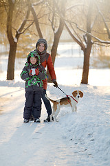 Image showing Boy His Mother And Dog