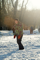 Image showing Boy Sliding on Ice Rink