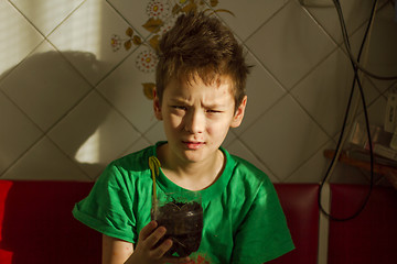 Image showing Boy with chickenpox grow plant