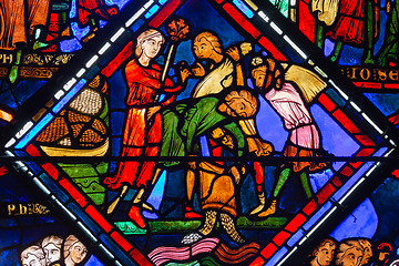 Image showing Bourges cathedral stained glass, Joseph orders grain to be poure